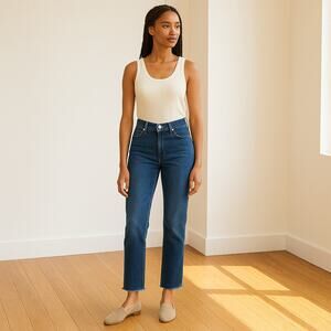 Everlane Ankle Flare Raw Hem Jeans Size 28 Blue Denim Mid Rise Stretch Crop
